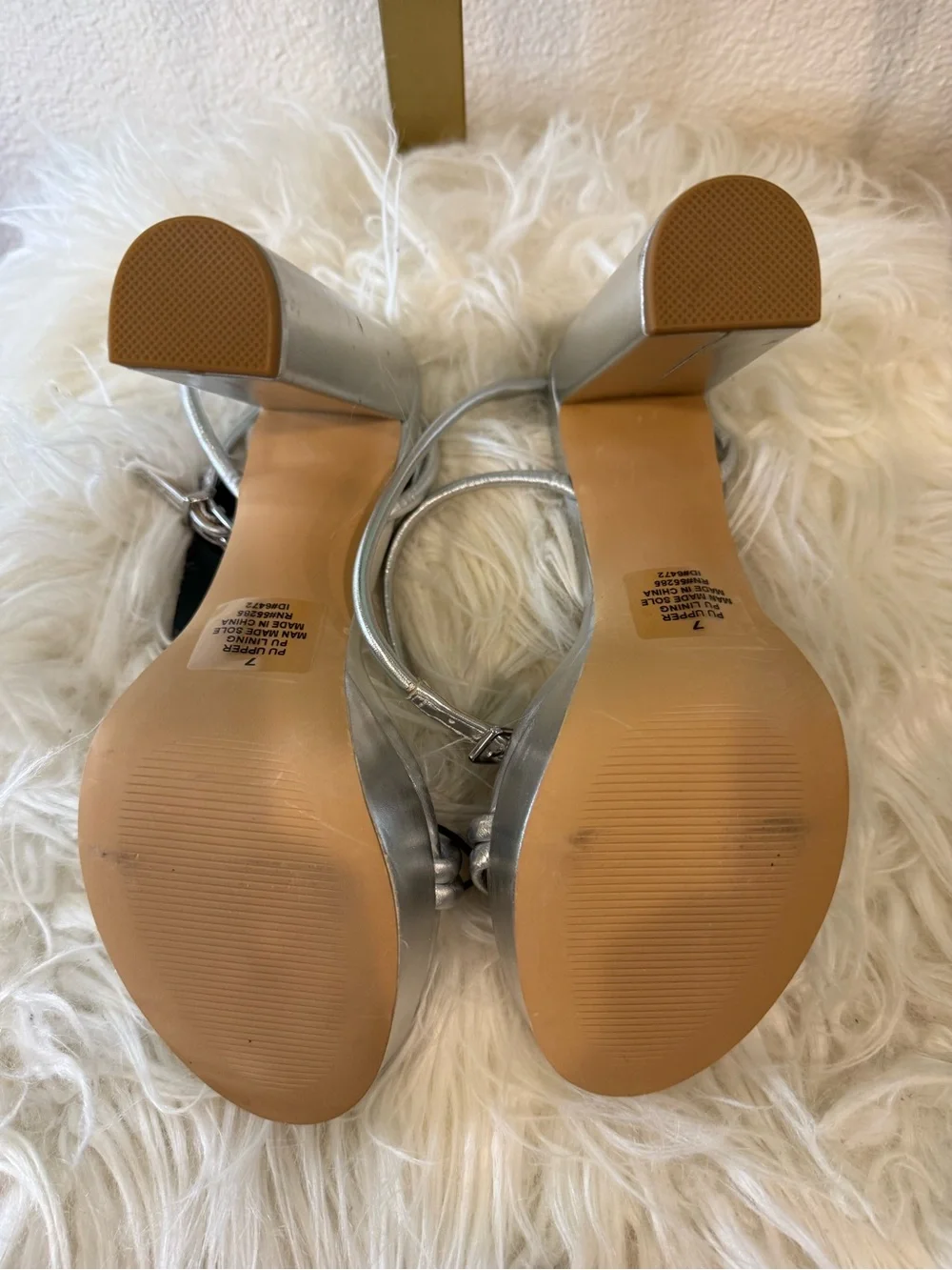 Express Silver Metallic Double-Ankle Block Heel Sandals Size 7